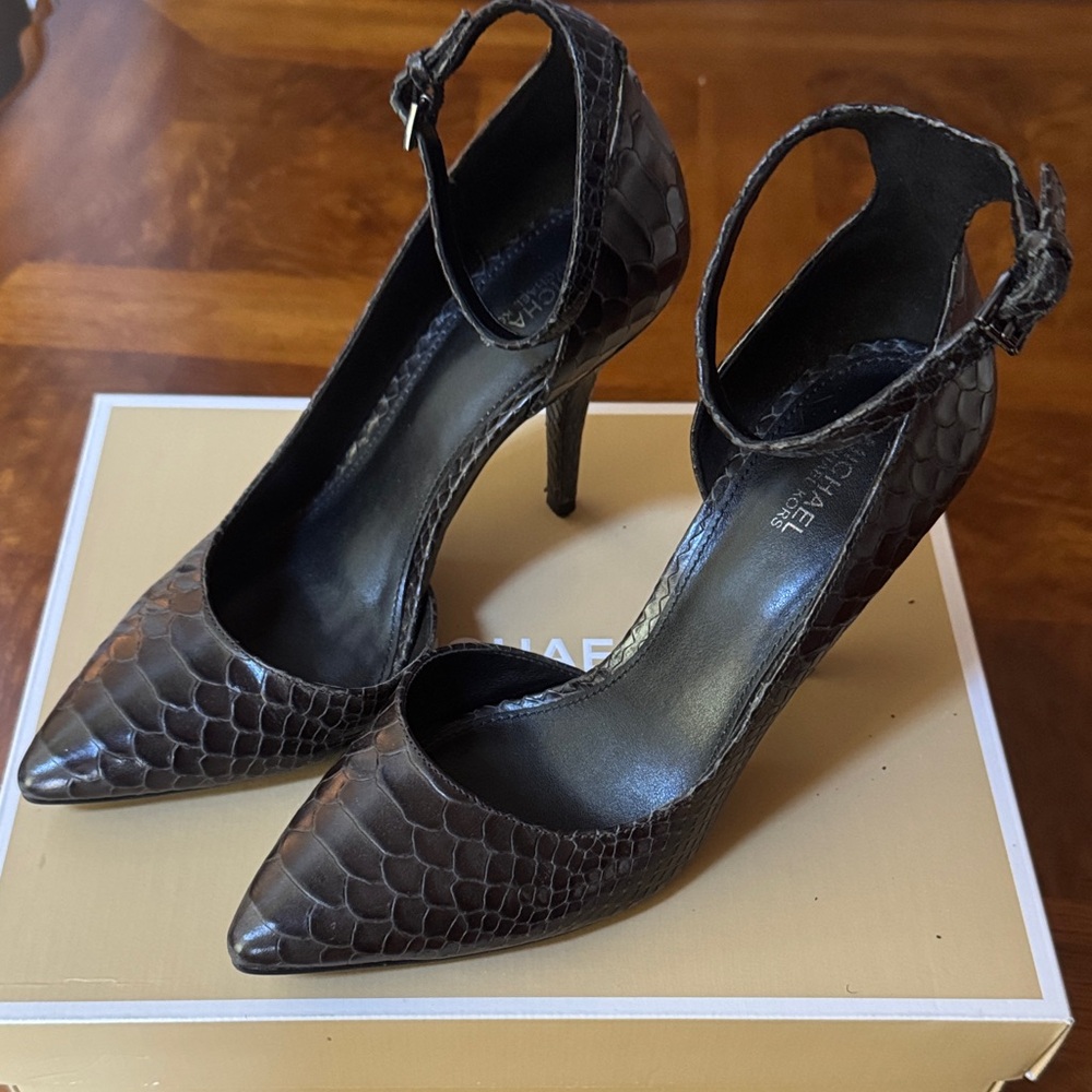 Michael Kors Embossed Printed Black Leather Heels